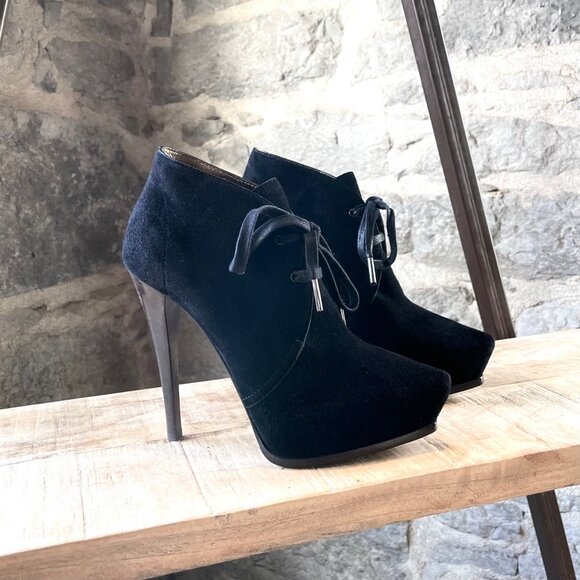 Lanvin Black Suede Platform Booties - Picture 1 of 8